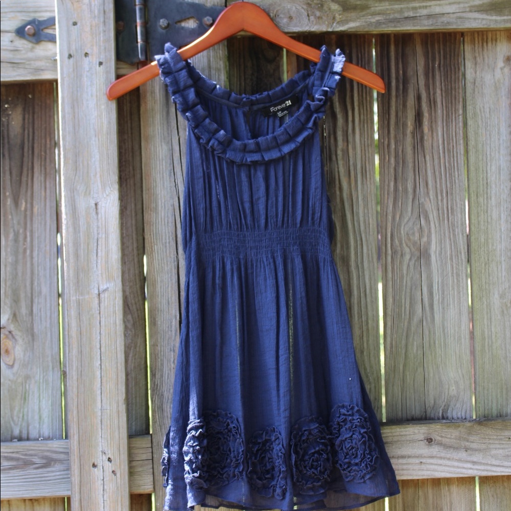 FOREVER 21 Navy Lace Dress w Flower Accent